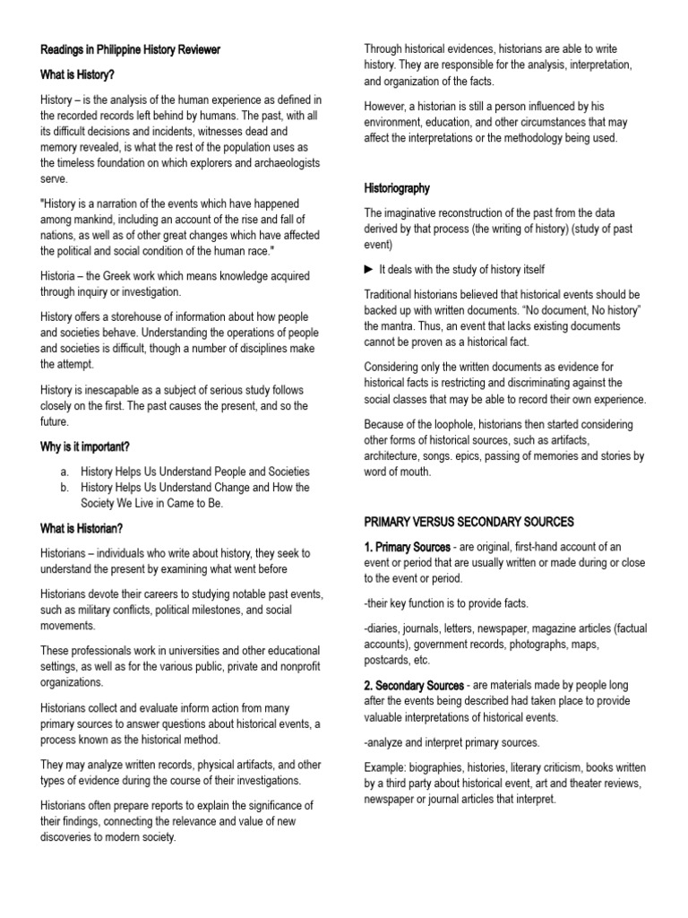 Philippine History Study Guide | PDF | Primary Sources | Historian