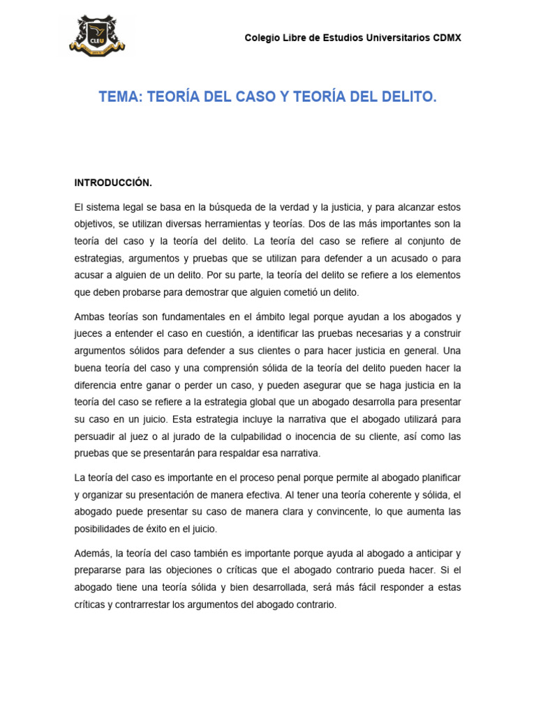 Teoría del Caso y Delito en Derecho Penal | PDF | Derecho penal | Justicia