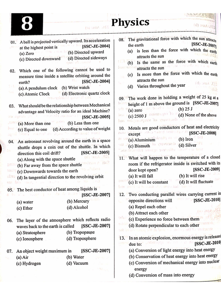 PYQ of SSC JE Physics | PDF