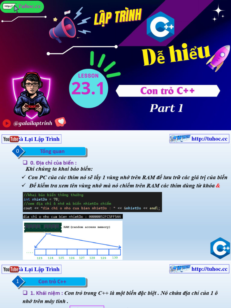 23. Con trỏ C++ Pointers in C++ (Full Course) - bài tập 23,24 | PDF