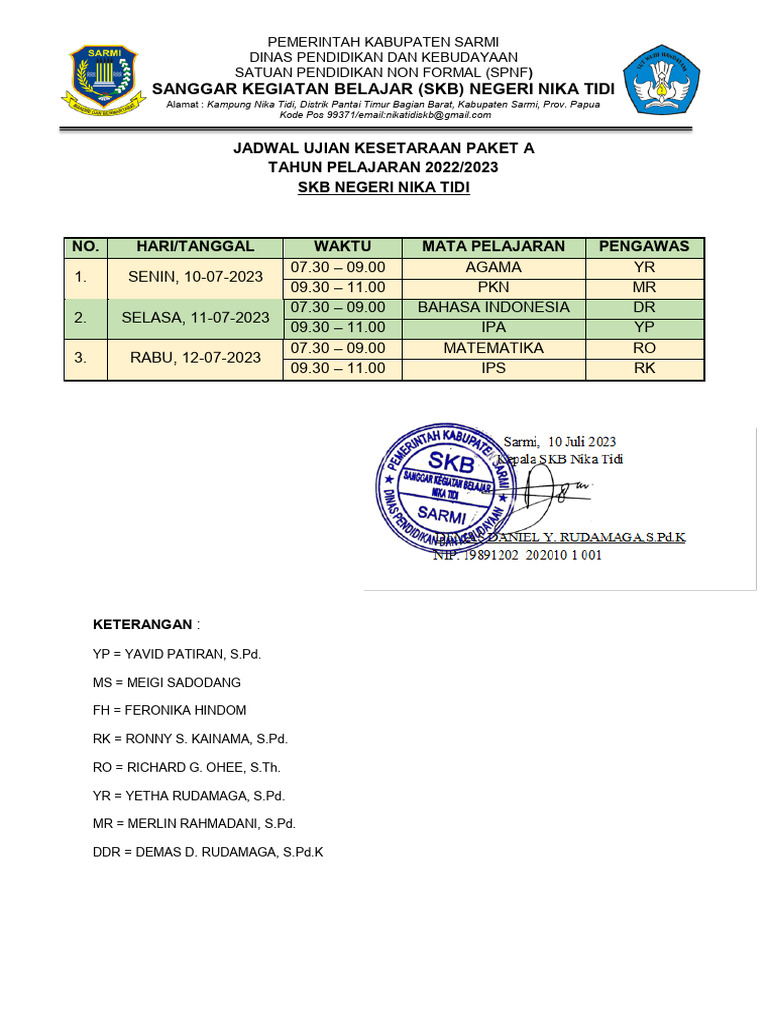 Contoh Jadwal Ujian Kesetaraan Paket A B Dan C Pdf