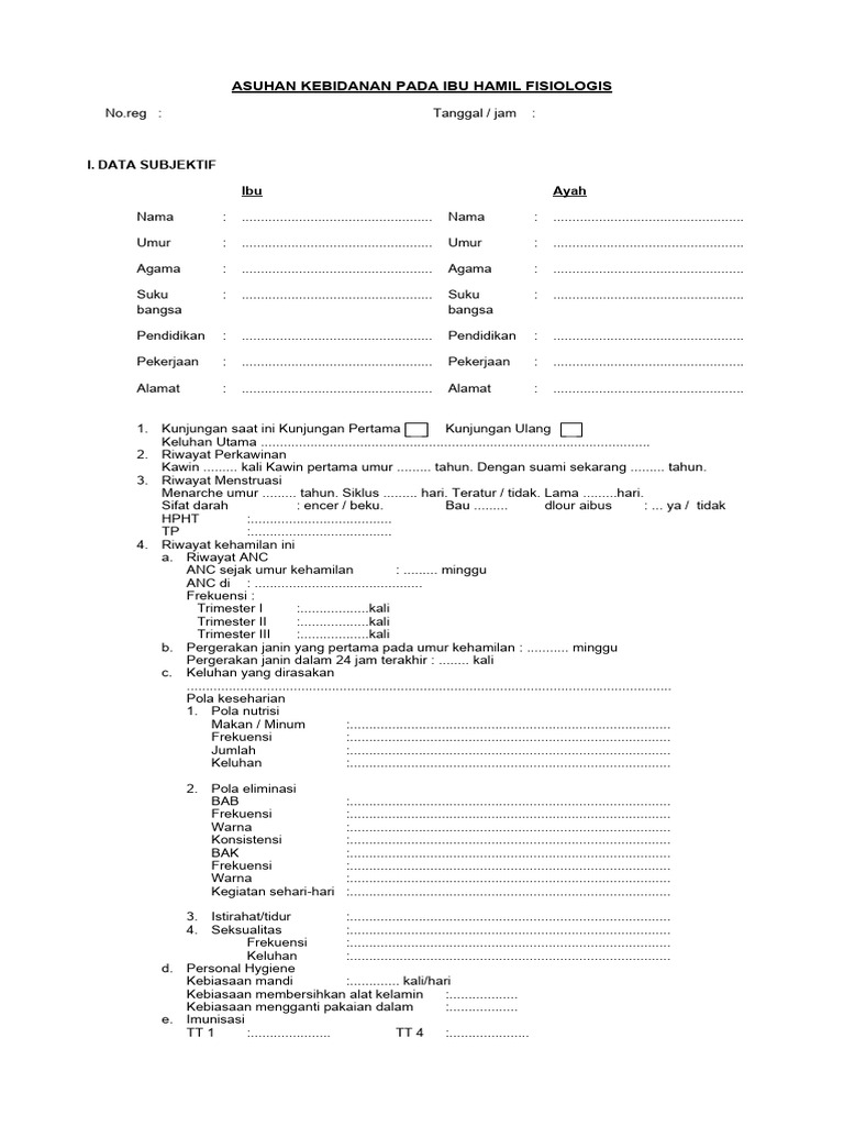 Format ANC untuk Ibu Hamil Fisiologis | PDF