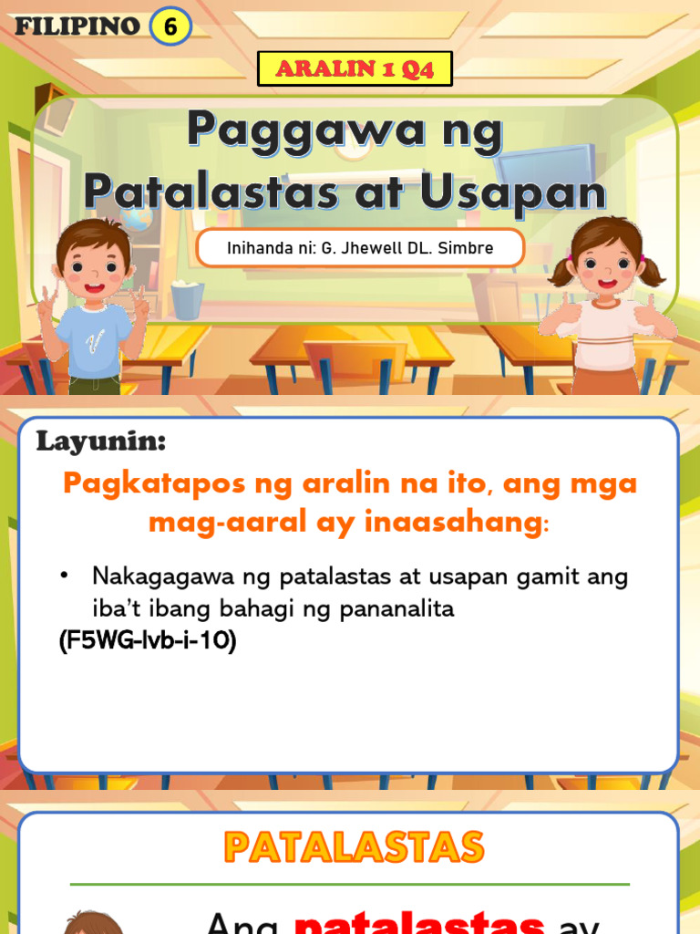 FILIPINO 6 (Aralin 1 Q4) - Pagsulat NG Maikling Palatastas at Usapan ...