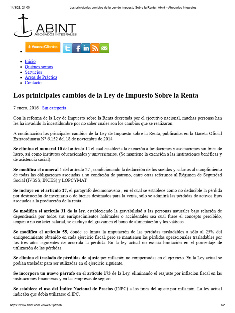 Cambios en la Ley de ISLR en Venezuela | PDF | Impuesto sobre la renta ...