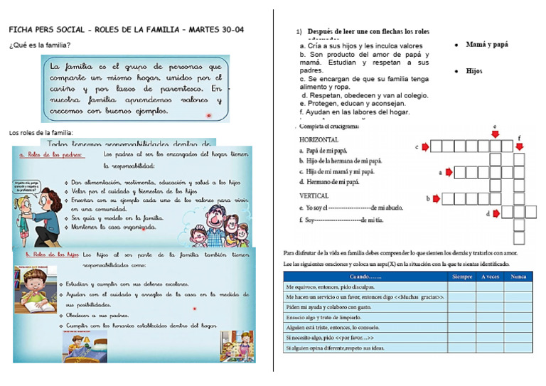 PERSONAL FICHA ROLES DE LA FAMILIA | PDF