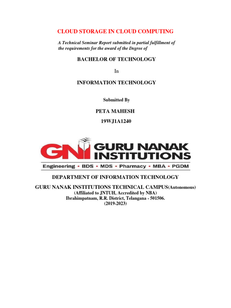 Cloud Storage in Cloud Computing Report | PDF | Cloud Computing ...