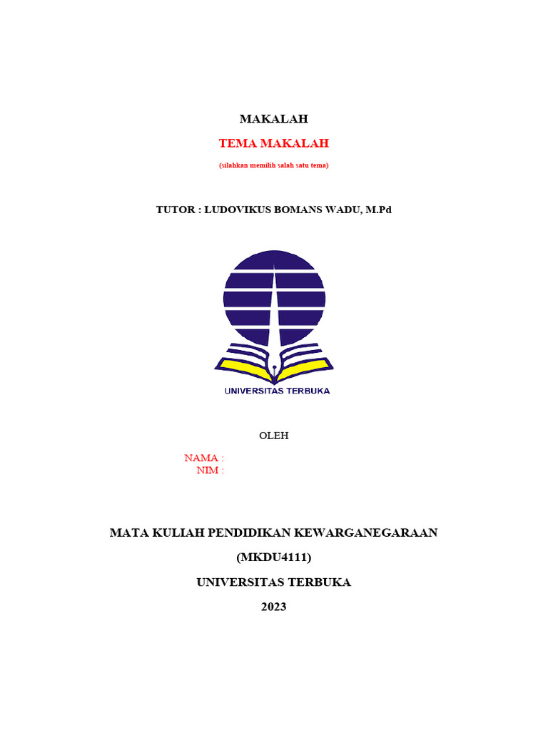 Template Makalah Tugas UT (Standar) | PDF