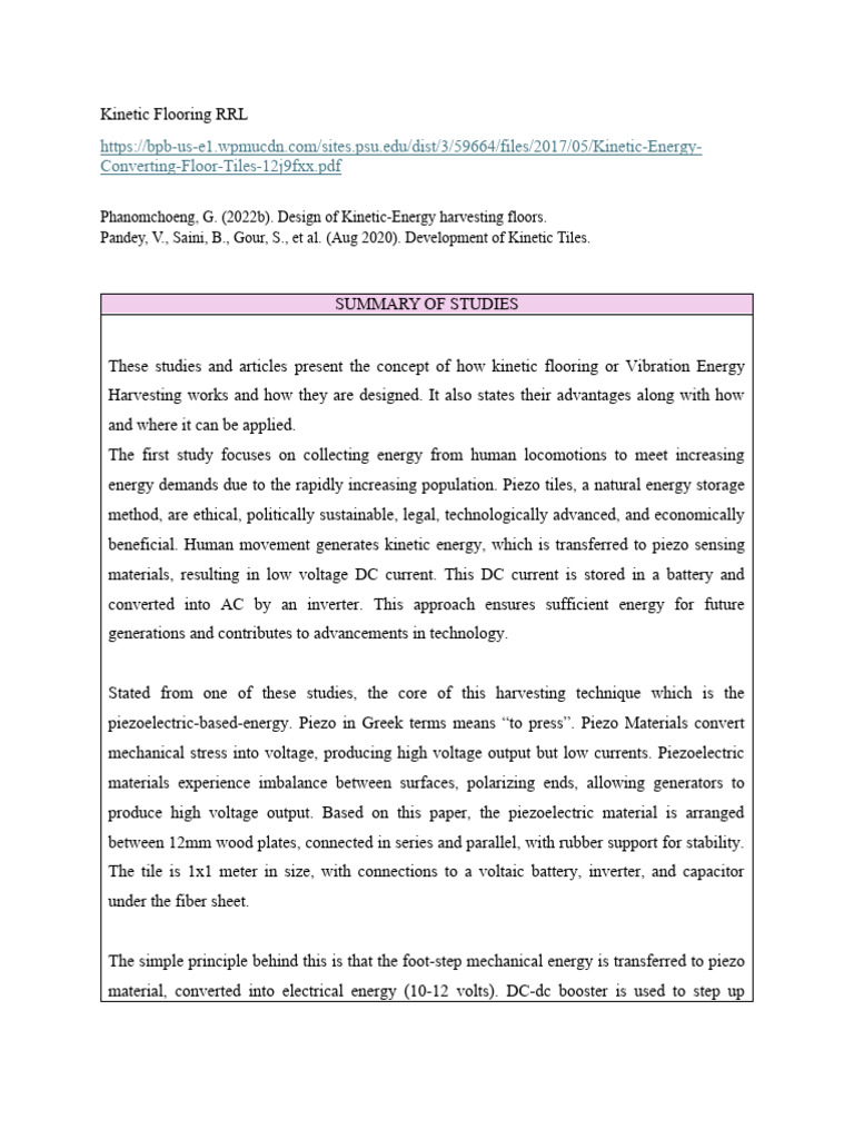 Kinetic Flooring RRL | PDF | Electric Generator | Piezoelectricity