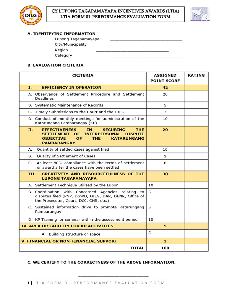 LTIA Performance Evaluation Forms | PDF | Mediation | Performance Appraisal