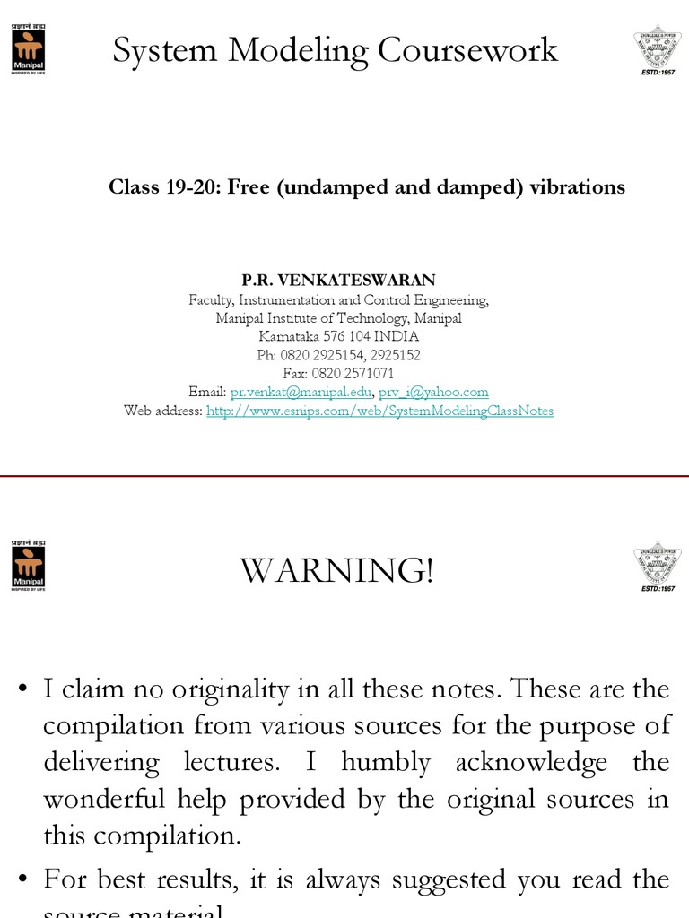 Class 1920 Free Vibrations (Damped and Undamped) PDF Classical
