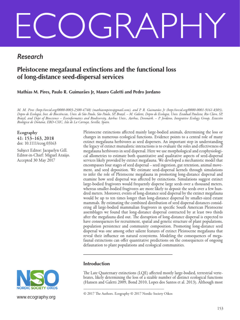 Megafauna Extinctions and Seed Dispersal | PDF | Megafauna | Mammals