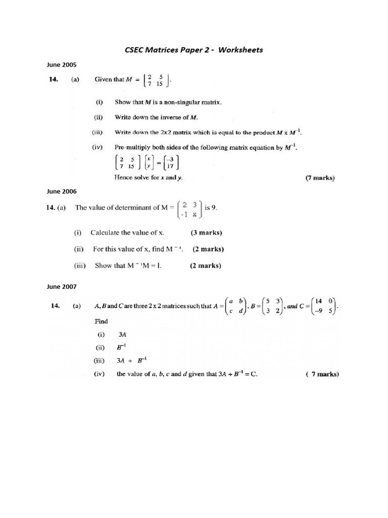 CSEC Matrices - Worksheet | PDF | Career & Growth | Art