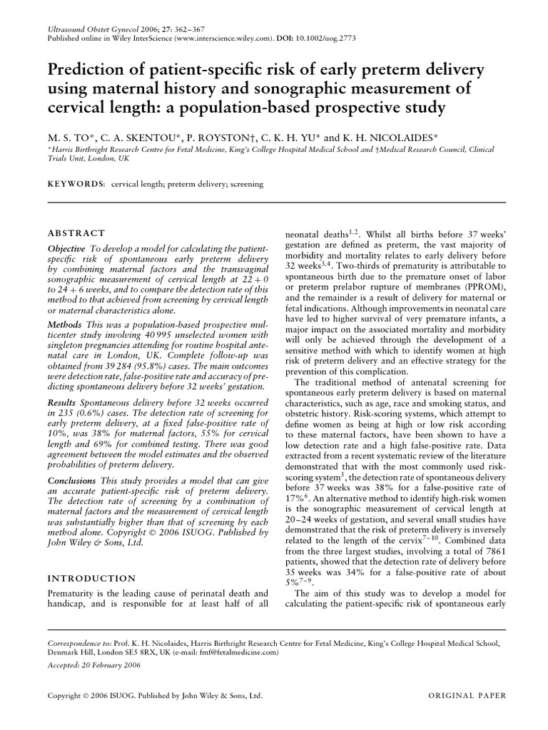 OBST Prediction of Patient-Specific Risk of Early Preterm Delivery ...
