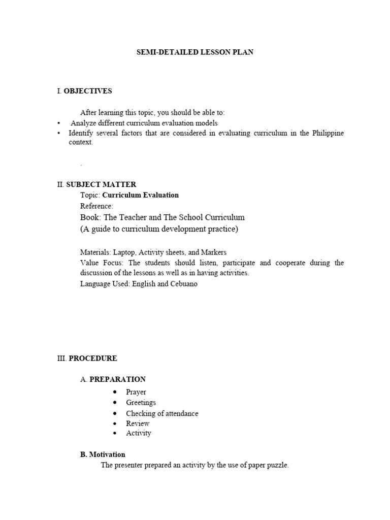 Curriculum Evaluation in Lesson Planning | PDF | Curriculum | Evaluation