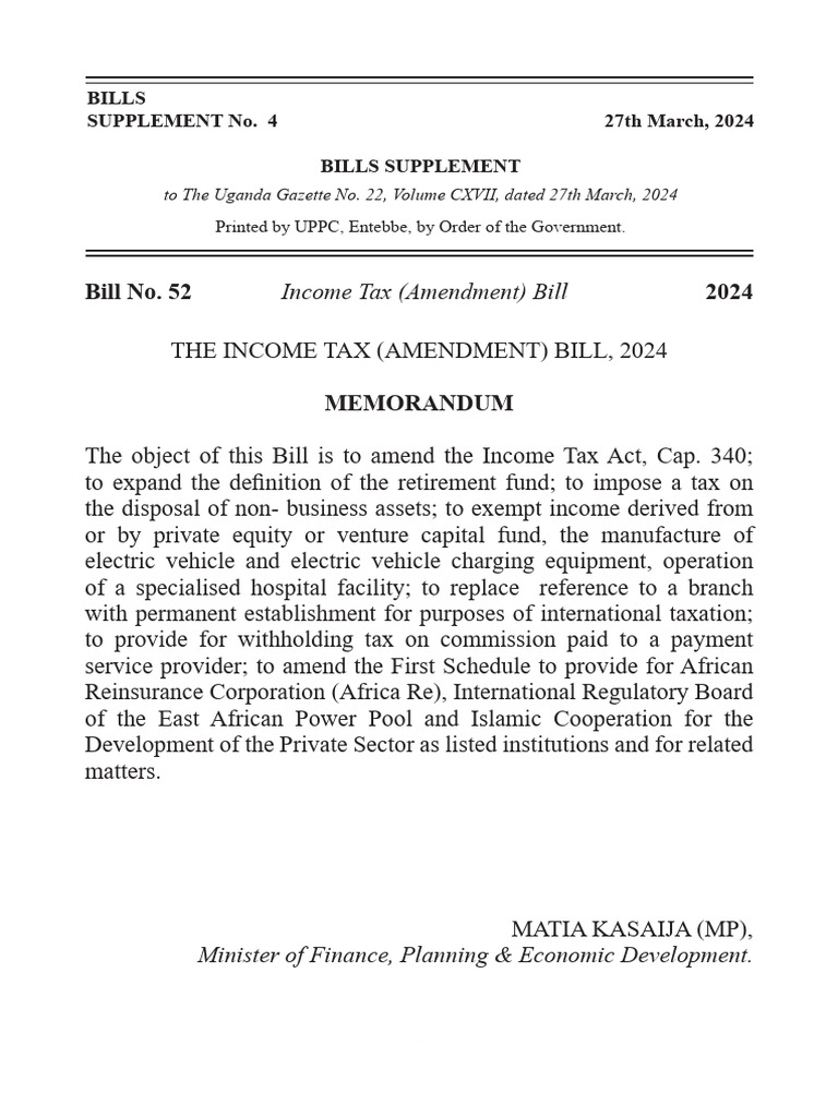 Income Tax Amendment Bill 2024 Pdf Taxes Tax Deduction