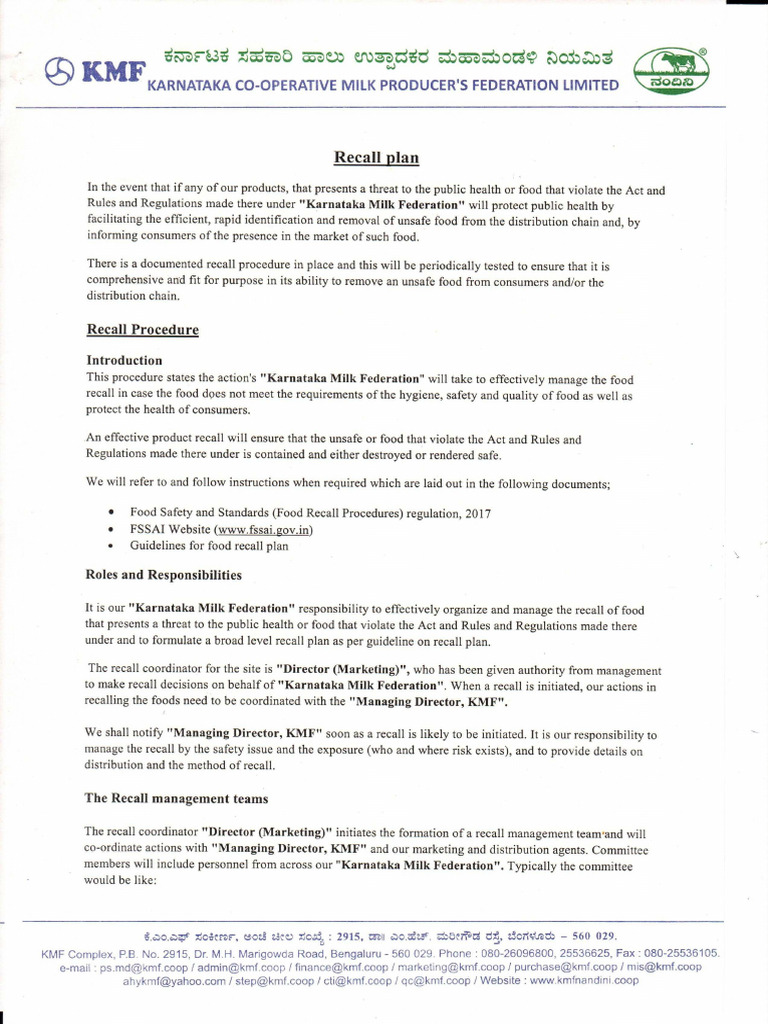 Recall Plan | PDF