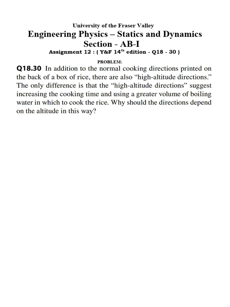 UFV Engineering Physics Assignment 12 | PDF