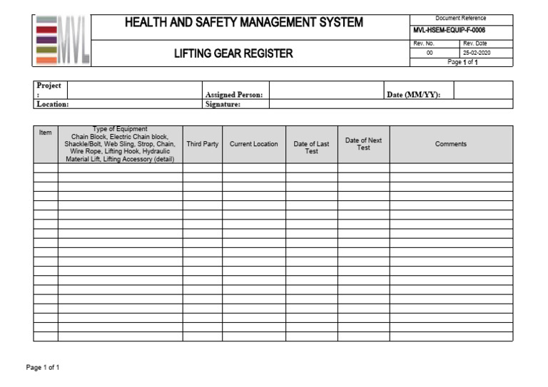 MVLHSE0021 Lifting Gear Register PDF