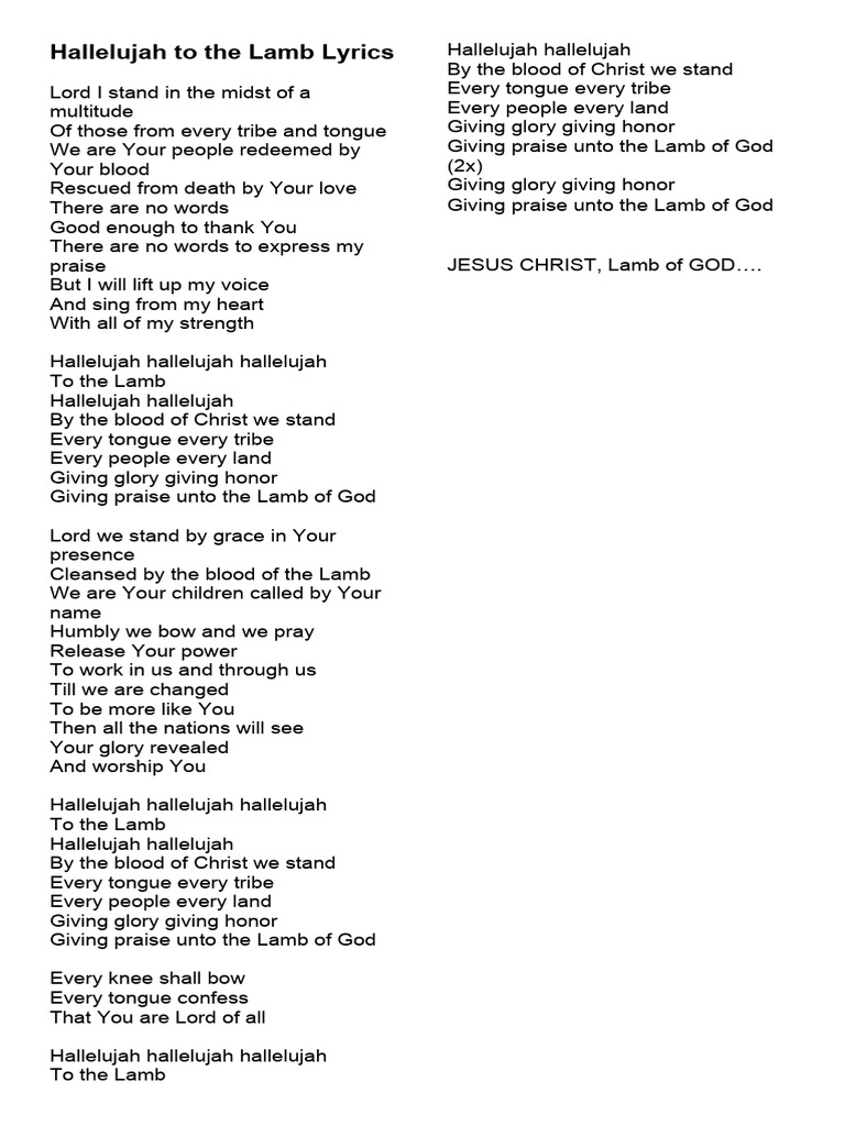 Hallelujah to the lamb lyrics pdf