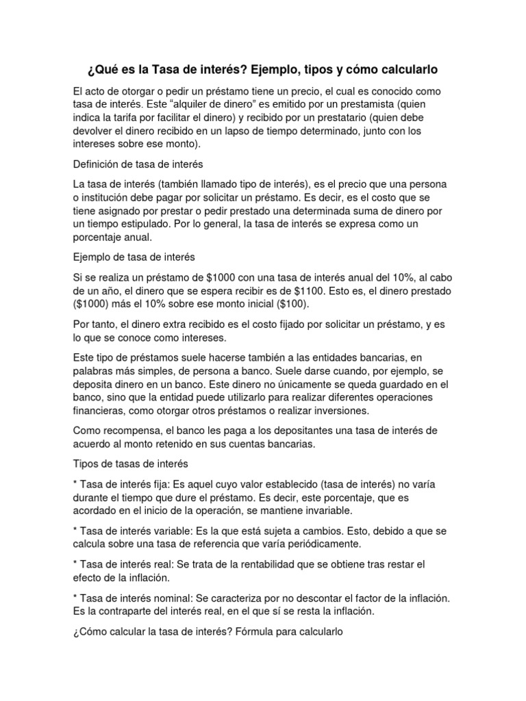 Tasa de Interés: Tipos y Cálculo | PDF | Interés | Tasas de interés