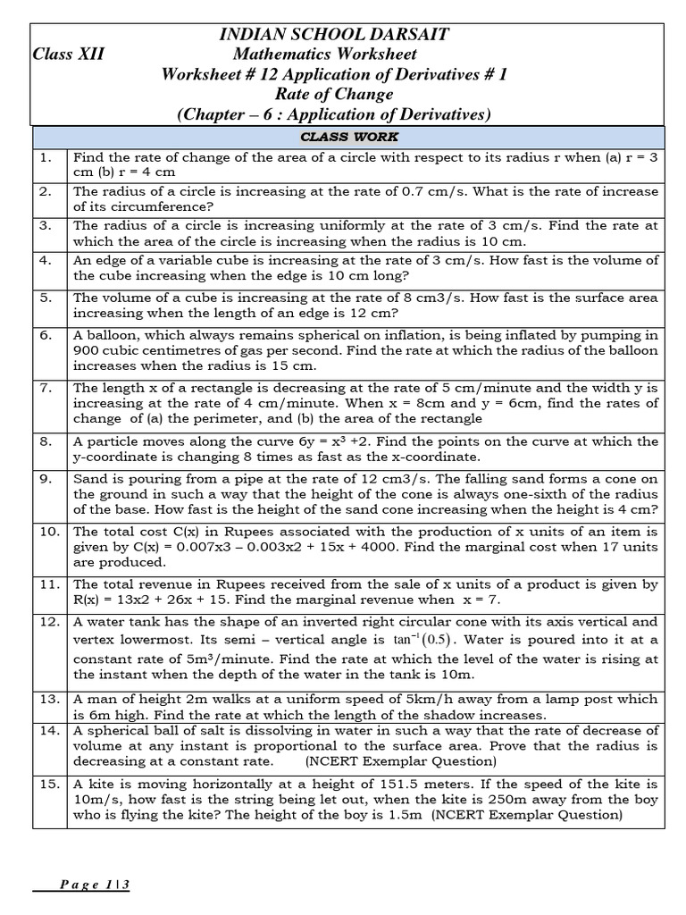 Worksheet 12 Applications of Differentiation 1 | PDF | Area | Sphere