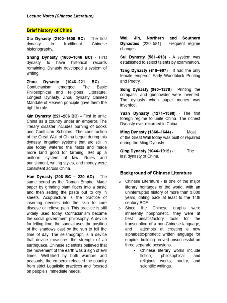 Brief History Of China