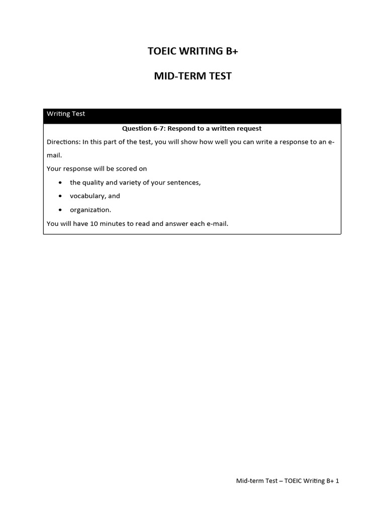 MID-TERM TEST - Part 2, Question 6 - TOEIC WRITING B+ | PDF