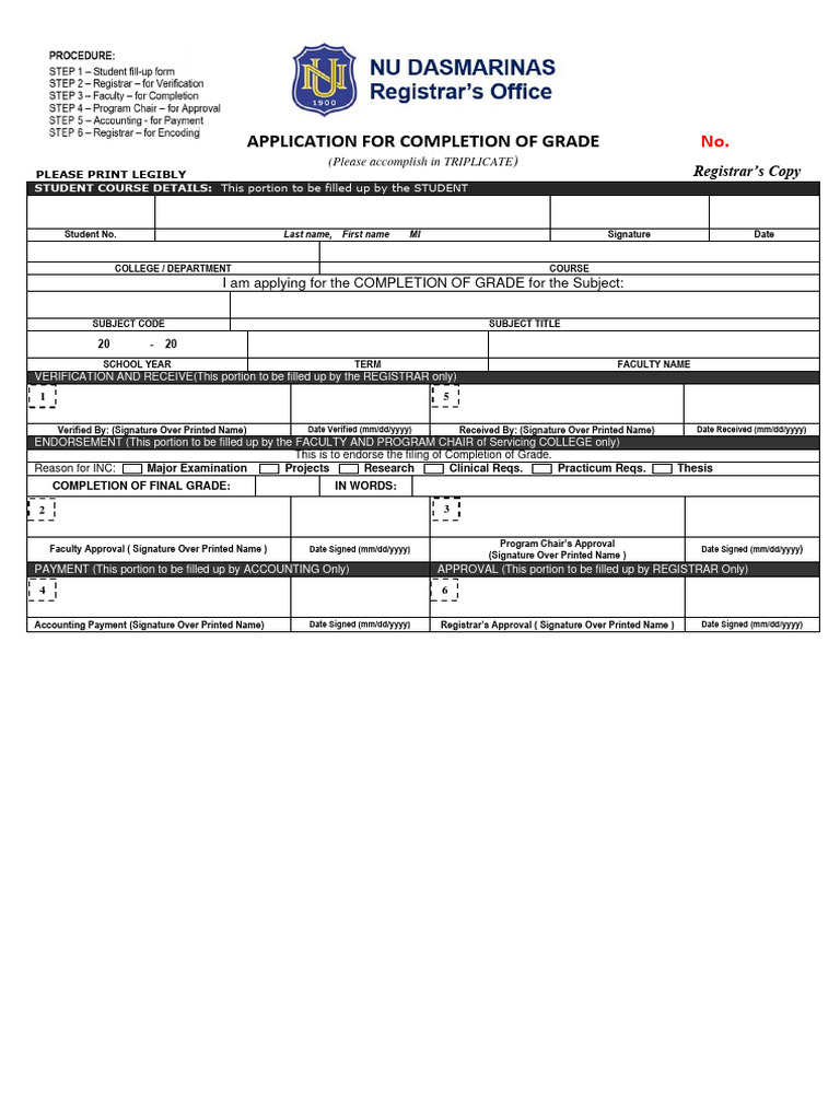 Application for Completion of Grade | PDF | Signature | Thesis