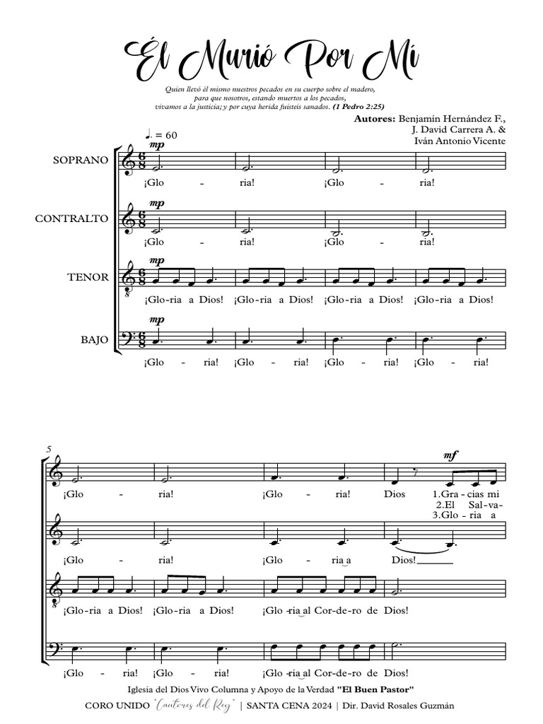 Él Murió Por Mí - Partitura Completa | PDF
