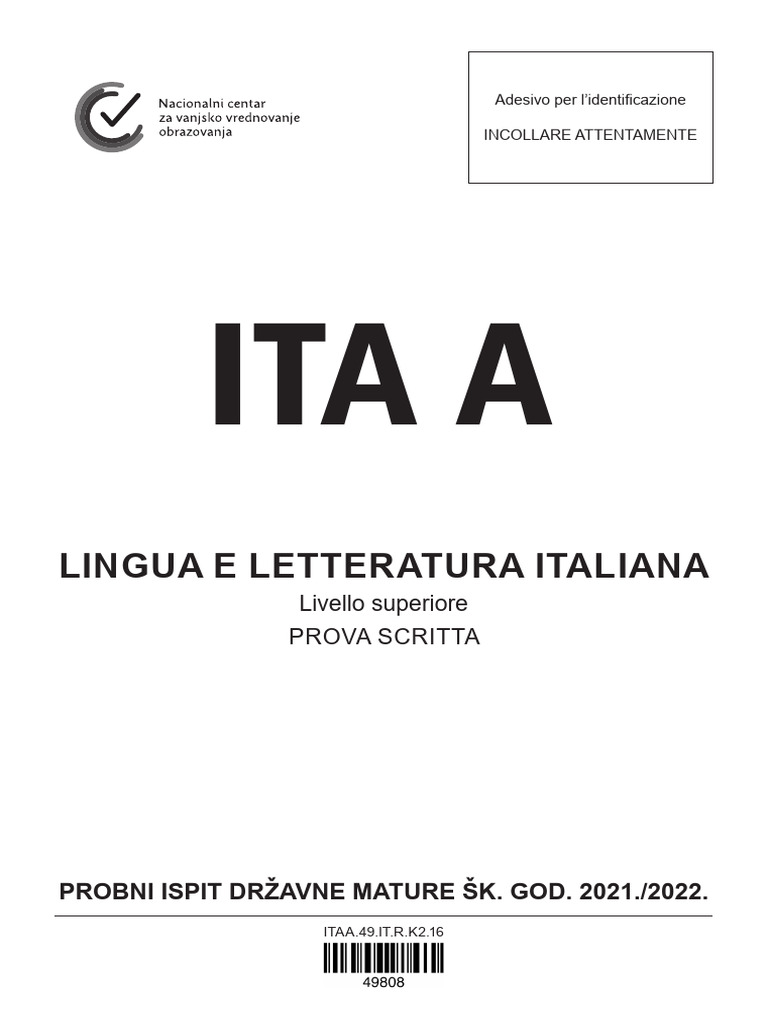 Ita A: Lingua E Letteratura Italiana | PDF