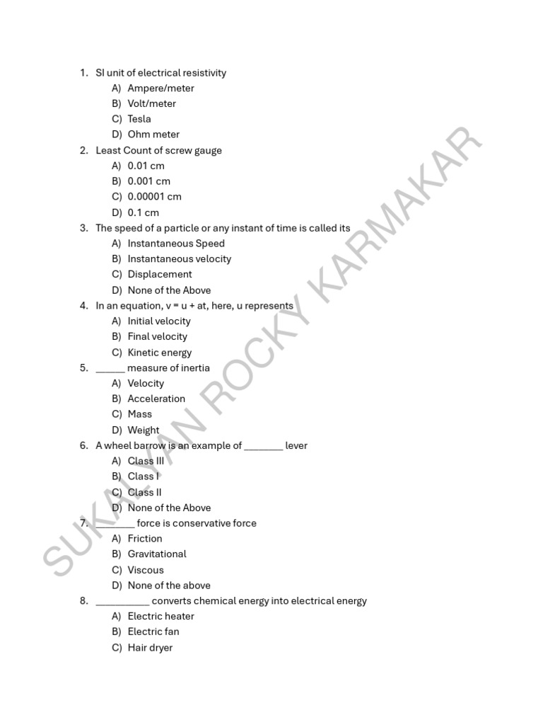 Mausoleum Miscellaneous Mock Test Answer Key | PDF | Chlorine | Velocity