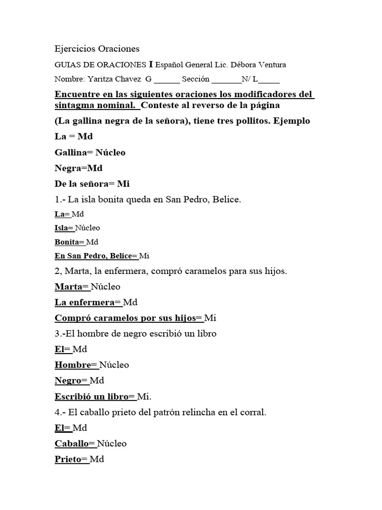 Guia de Oraciones | PDF | Artes del Lenguaje y Comunicación | Estudios ...