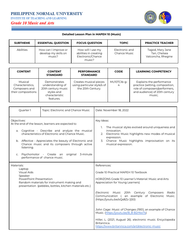Microteaching Draft - Electronic and Chance Music | PDF | Electronic ...