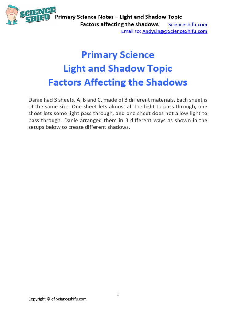 P3 Revision Notes - Factors Affecting The Shadows | PDF | Educational ...