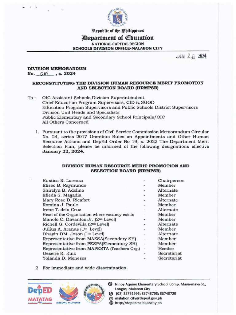 NM-24-010 Reconstituting The Division Human Resource Merit Promotion ...