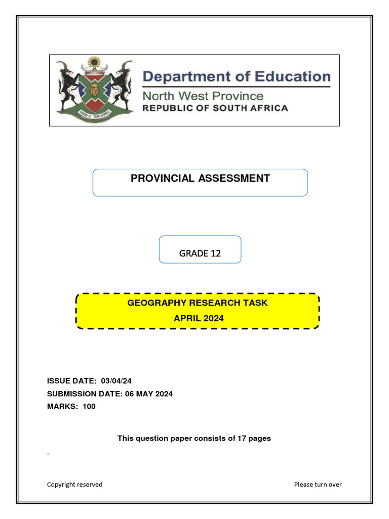2024 Geo Grade 12 Research Task | PDF | Geography | Urbanization