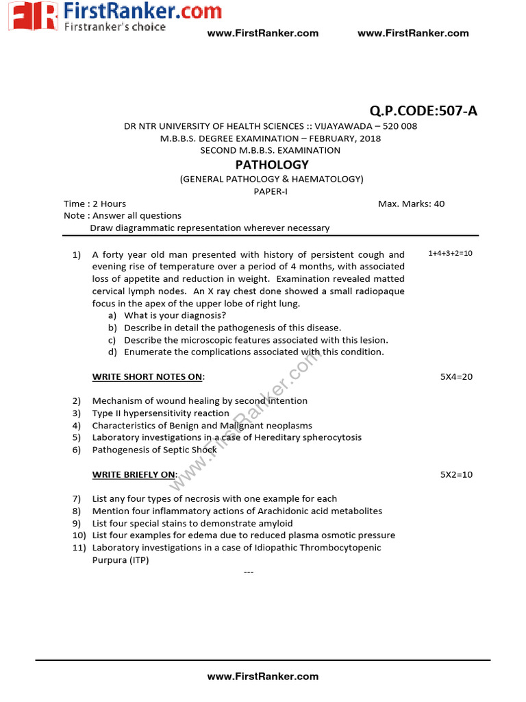 Pathology Exam Paper - M.B.B.S. 2018 | PDF | Pathology | Diseases And ...