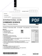 International Gcse Combined Science 9204 Chemistry Extension Question Paper 1 Nov20