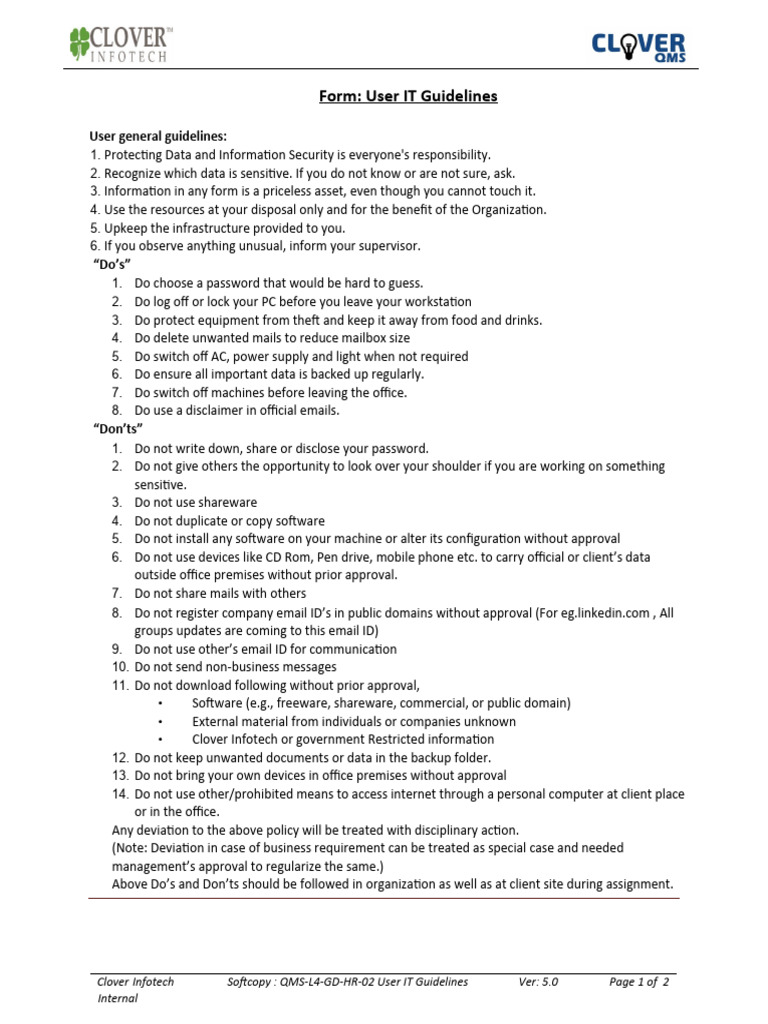 User IT Guidelines | PDF | Password | Information Security