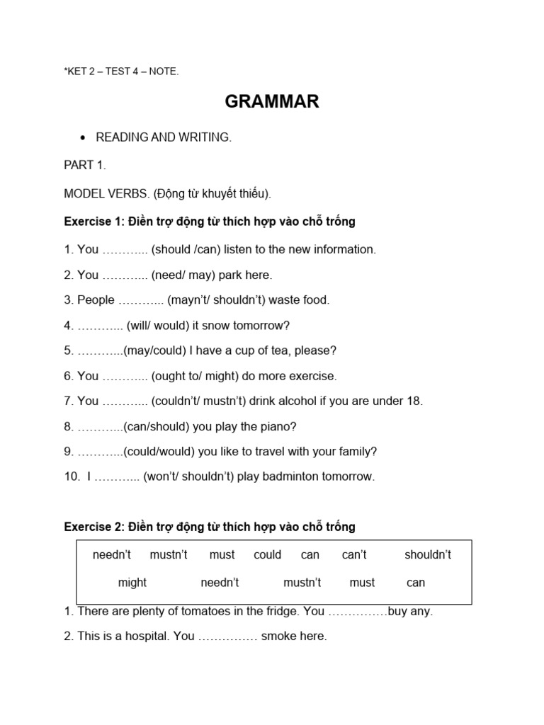 Gram - Exercises - Ket 2 - Test 4 | PDF