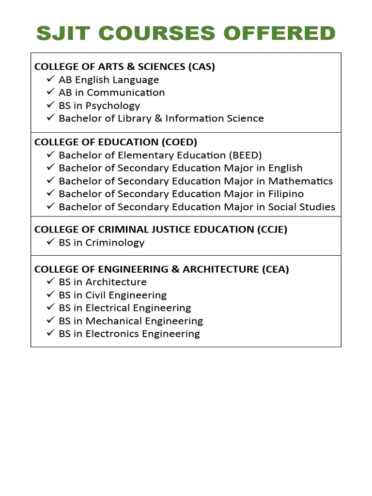 SJIT Courses Offered for 2025 | PDF | Business | Technology & Engineering