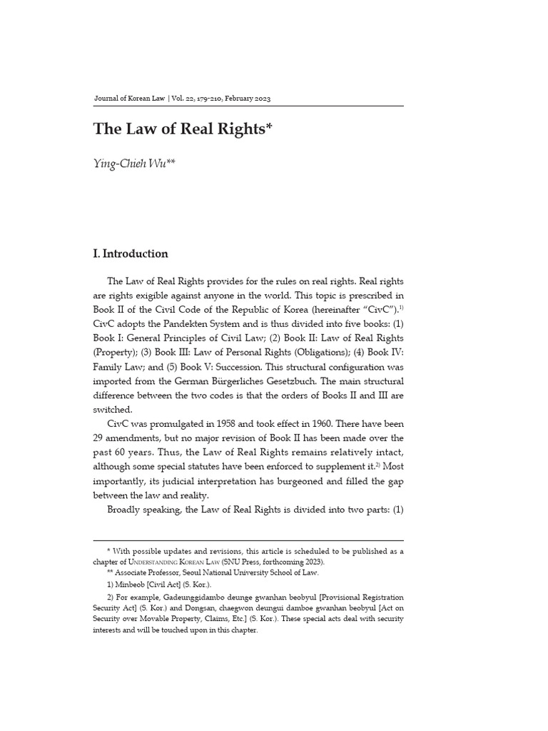 Overview of Korean Real Rights Law | PDF | Lease | Easement