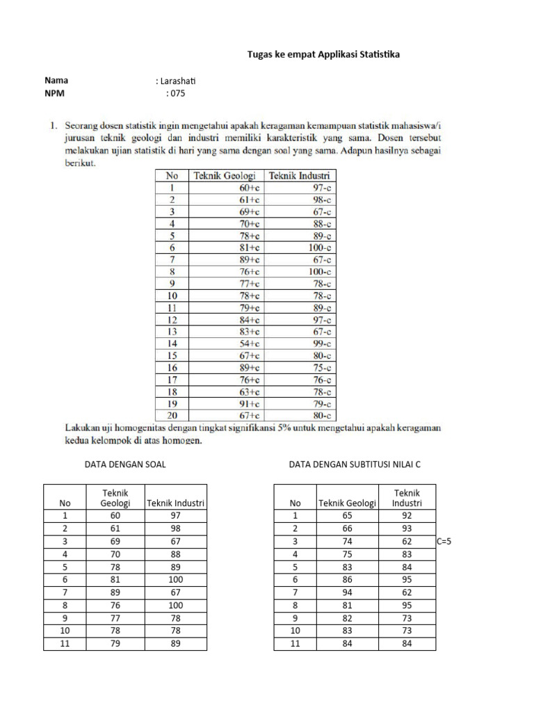 Analisis Homogenitas Variansi Data Statistika | PDF