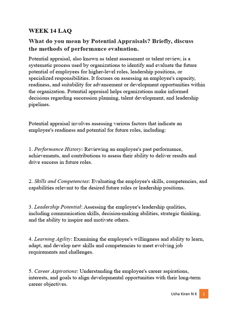 Week 14 Laq | PDF | Performance Appraisal | Leadership