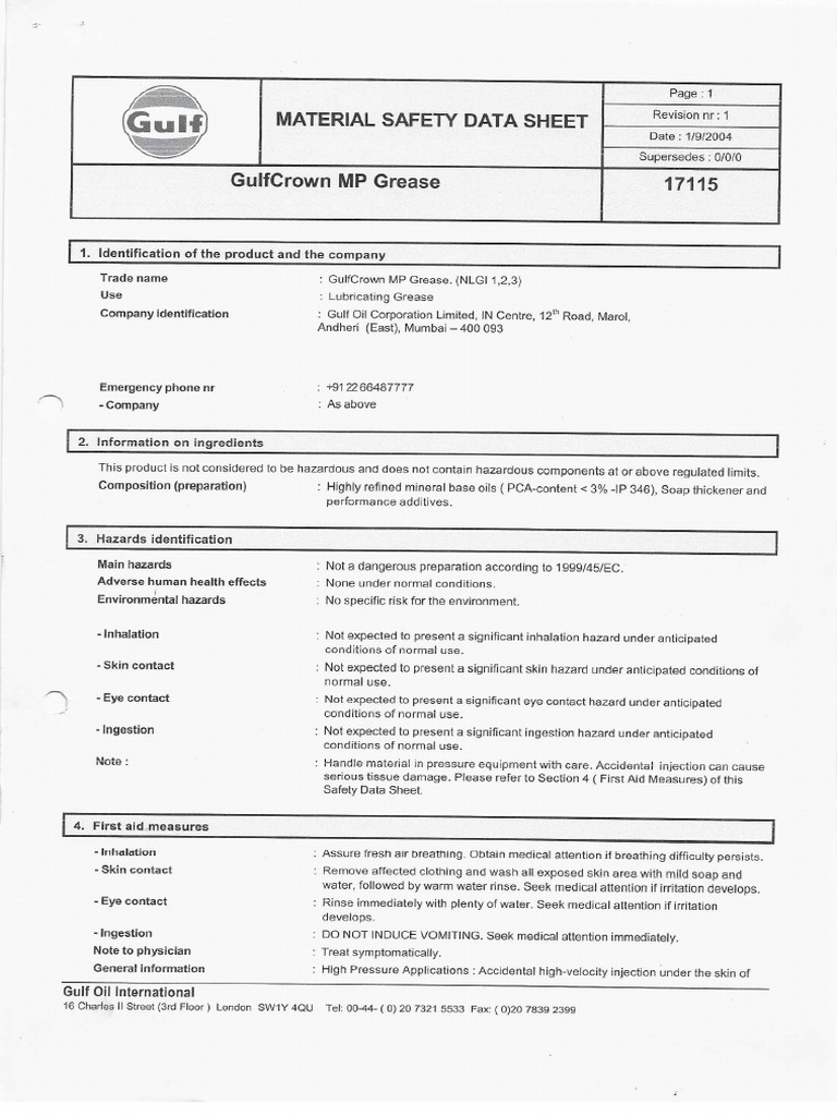 No.2 - MSDS - Gulfcrown MP Grease | PDF