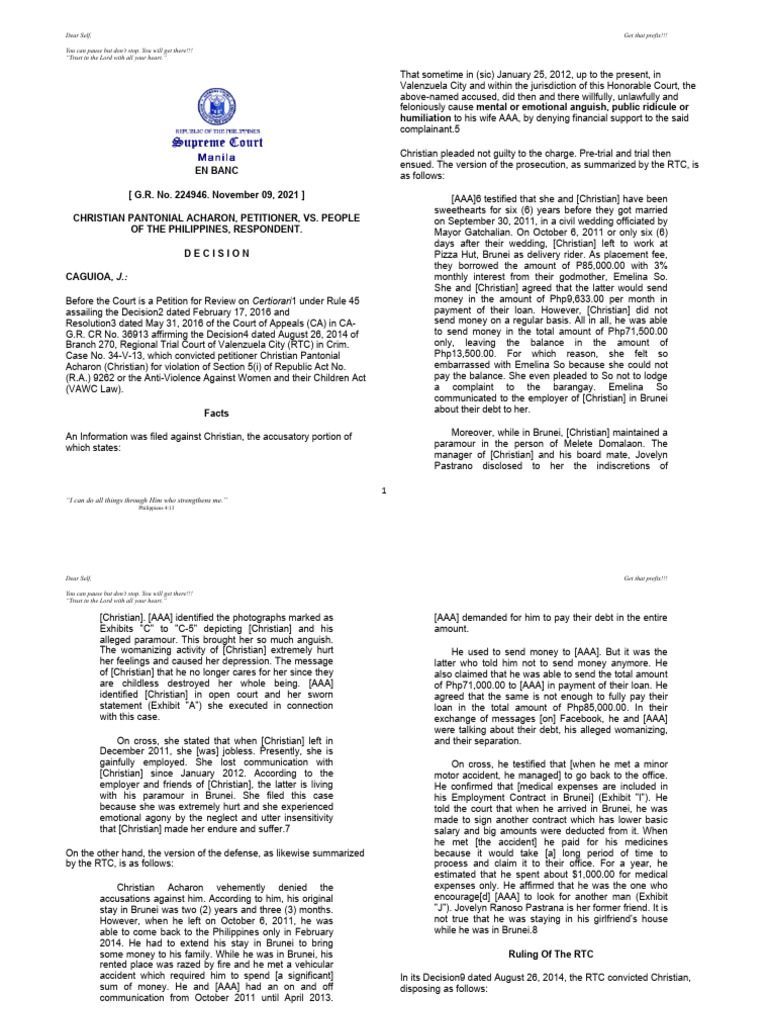 Acharon Vs Peple, 224946 | PDF | Mens Rea | Psychological Abuse