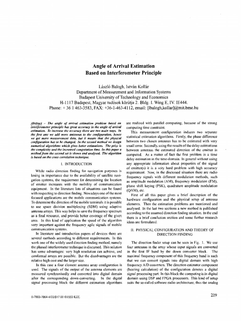 Angle of Arrival Estimation Based On Interferometer Principle | PDF ...
