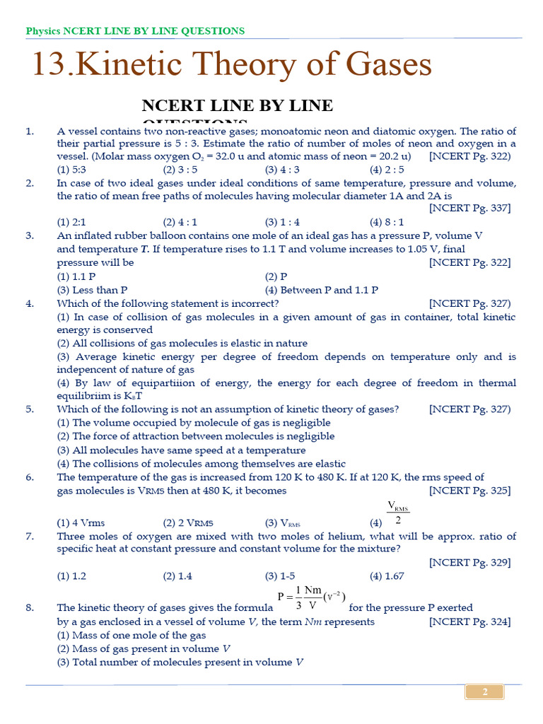 Kinetic Theory of Gases: NCERT Questions | PDF | Gases | Temperature