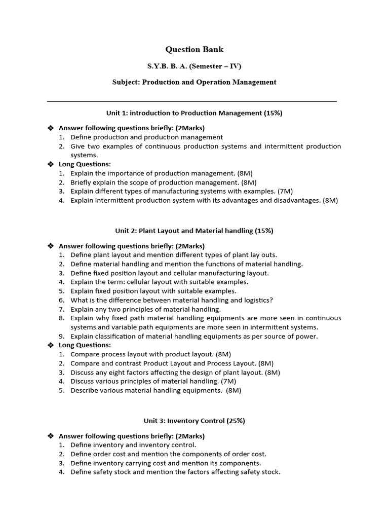 Production Operation Management Pdf Inventory Production And
