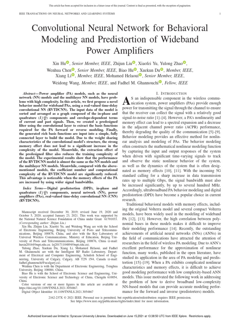 Convolutional Neural Network for PA Modeling | PDF | Deep Learning ...